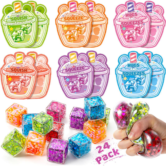 IJIGU Valentines pink glitter ice cube ball for kids, stress relief and fun.