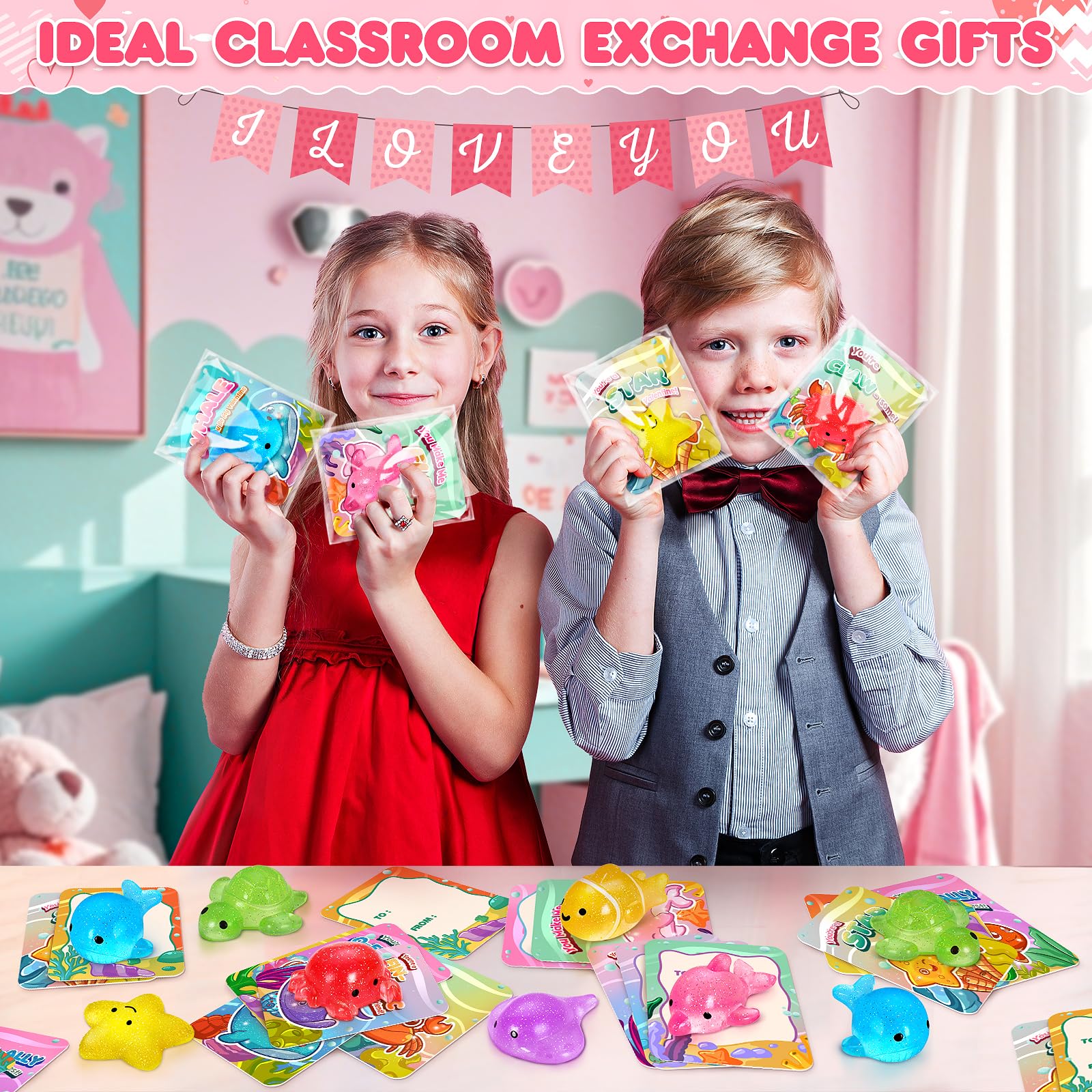 IJIGU Valentines card featuring sea turtle with squishy toy for classroom prizes
