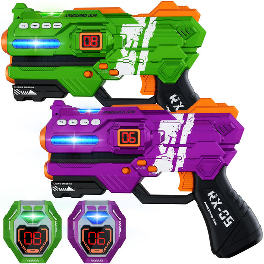 IJO Laser Tag Guns Set with two guns for action-packed battles indoors or outdoors.