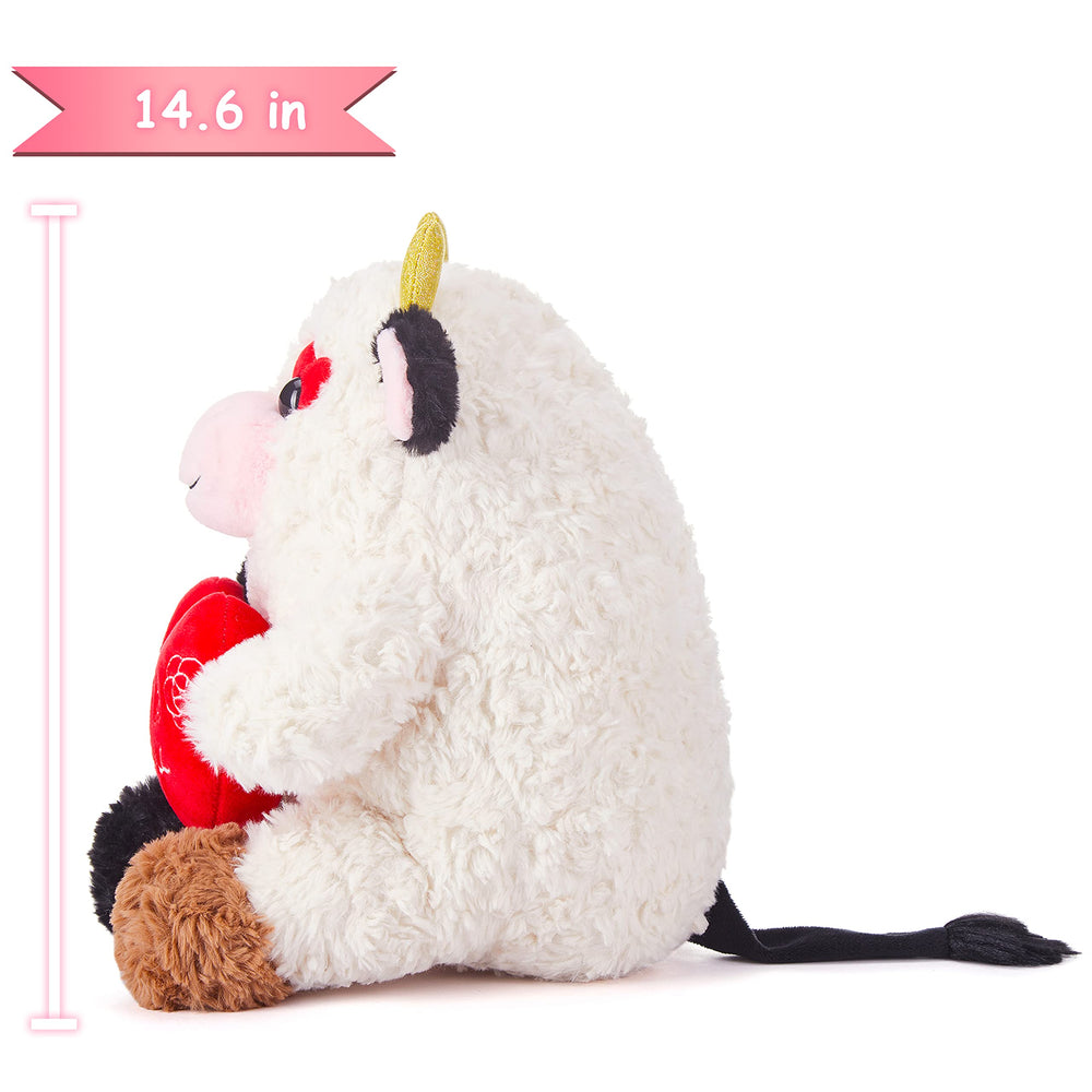 IKASA cow plush close-up face with friendly eyes for comfort.