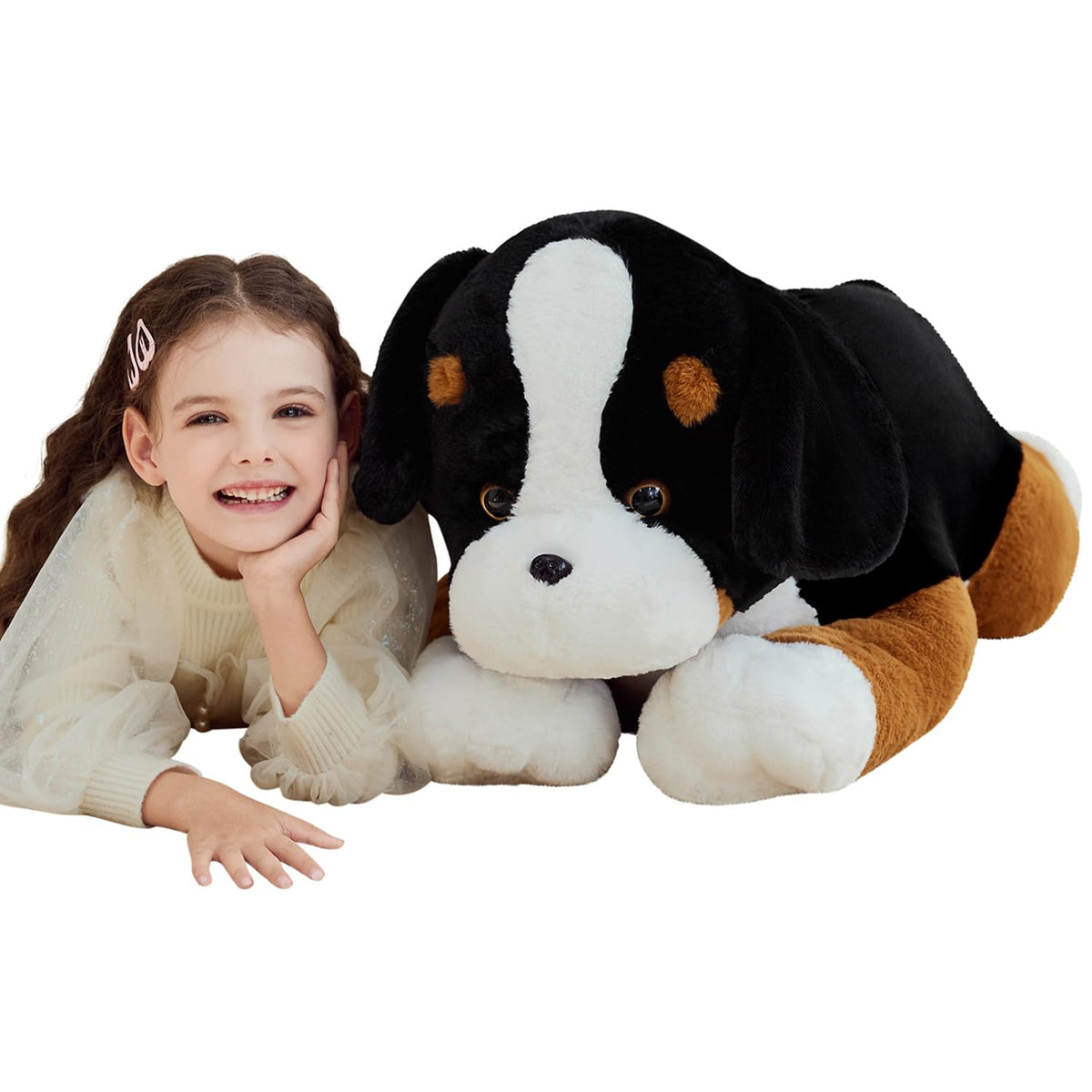IKASA Giant Bernese Mountain Dog plush front view for cozy cuddling