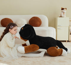 IKASA Giant Bernese Mountain Dog plush in bed setting for decor and comfort