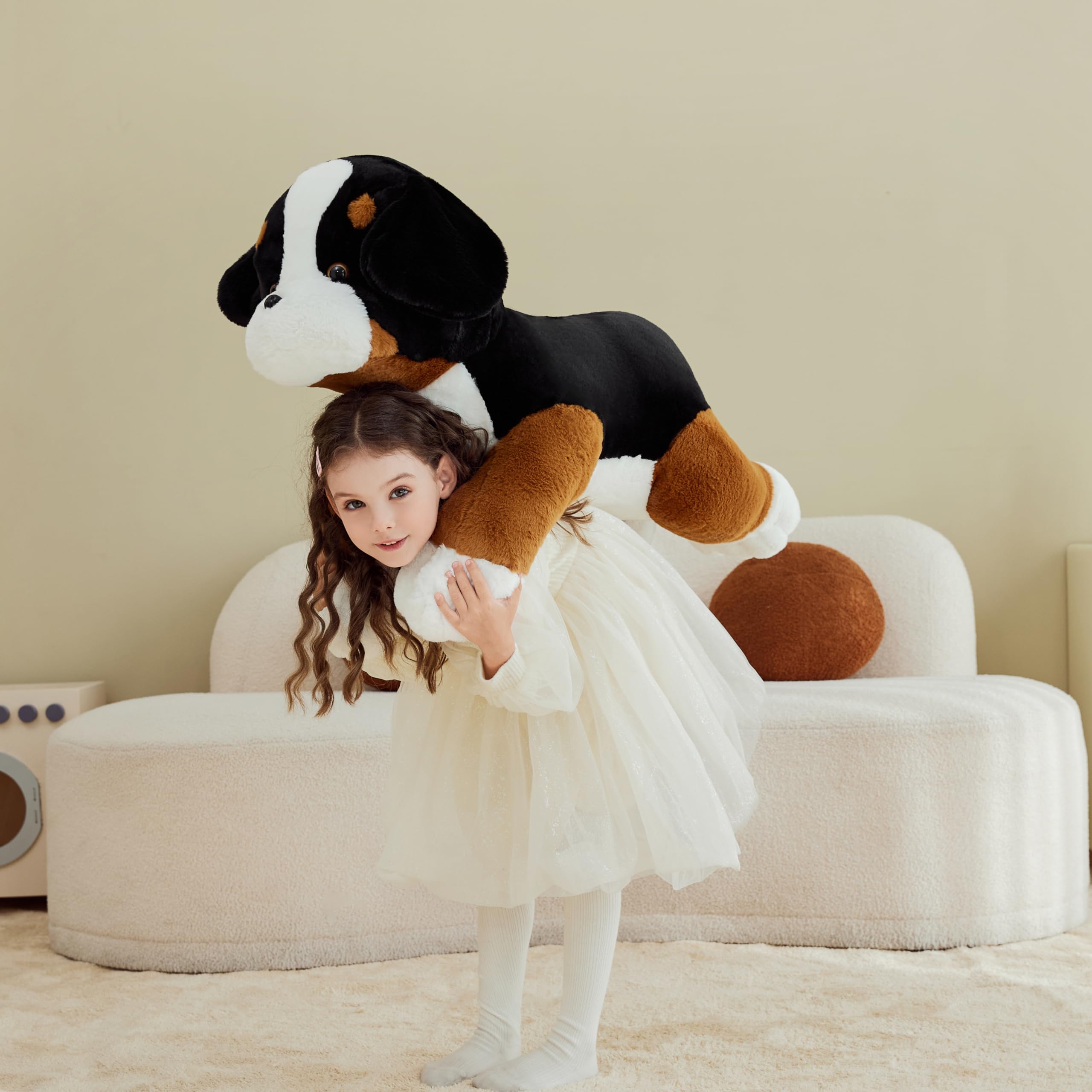 IKASA Giant Bernese Mountain Dog plush with kids playing for versatile fun