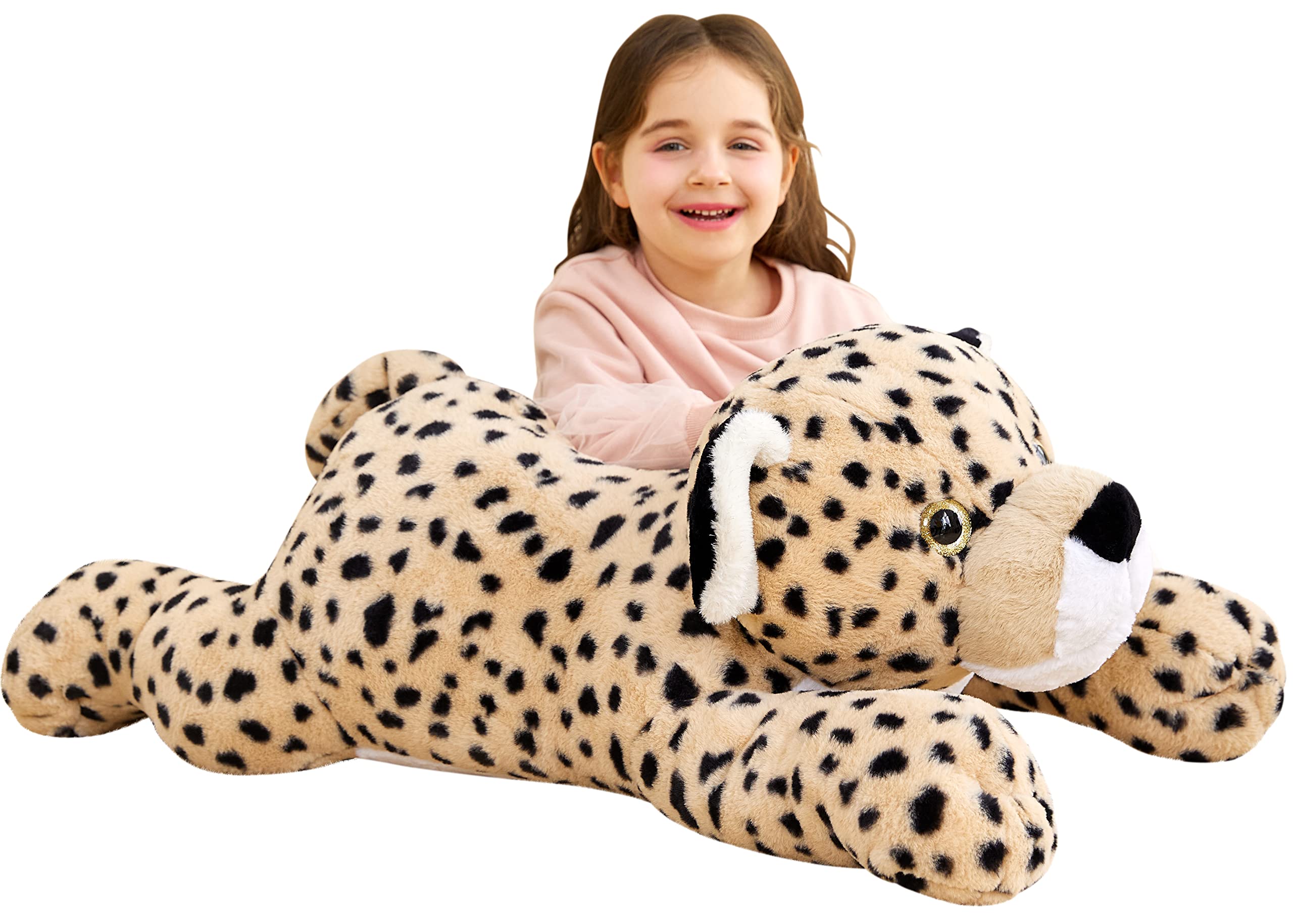 IKASA giant cheetah plush 30-inch hug pose delivers cozy cuddles for kids.