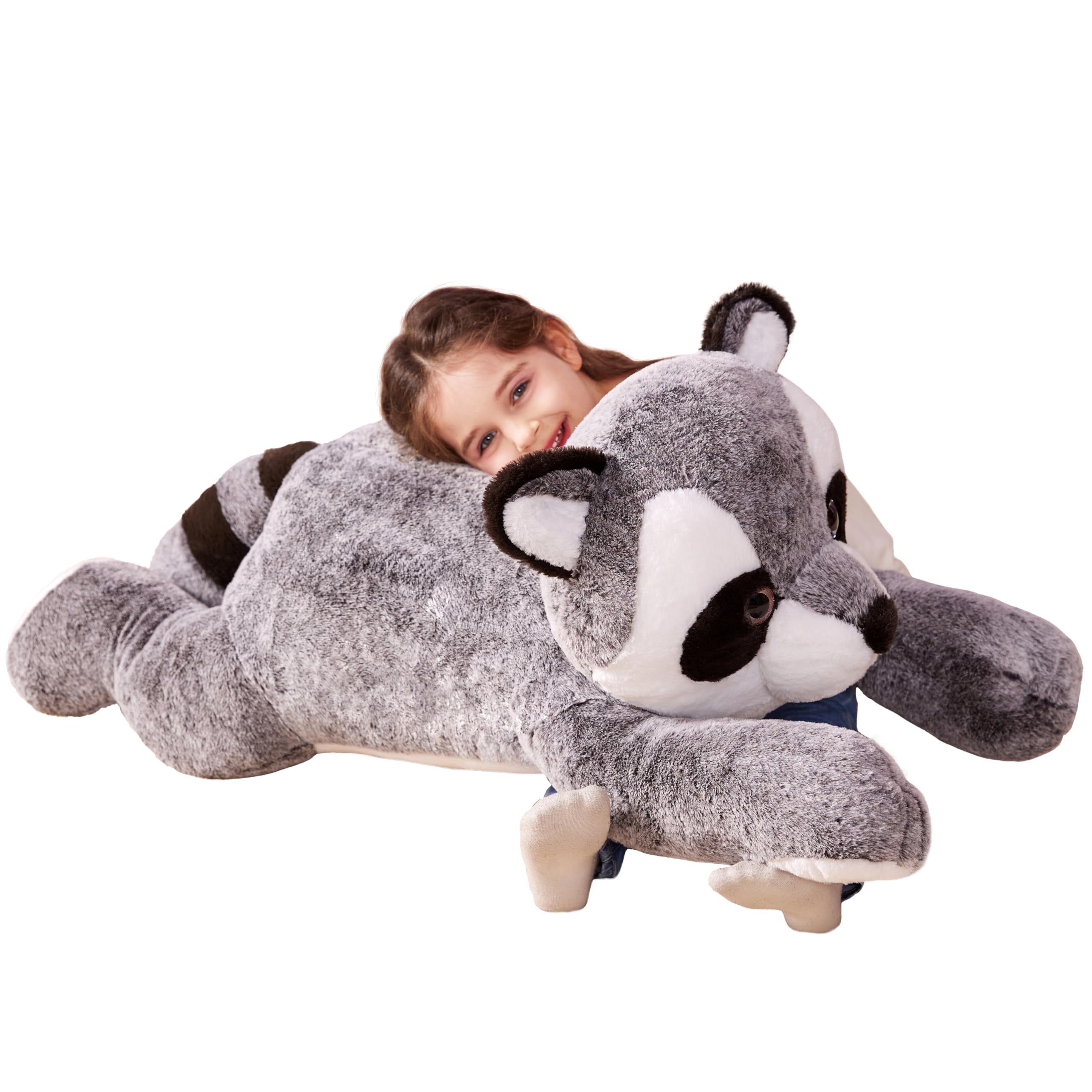 IKASA giant raccoon plush 30-inch, perfect cuddle companion for kids.