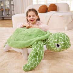 IKASA giant sea turtle plush bedside scene, cozy nighttime friend.