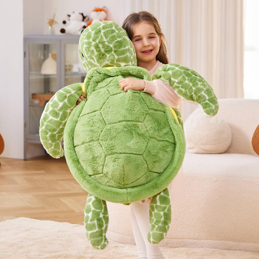 IKASA giant sea turtle plush, side view, durable and kid-friendly design.