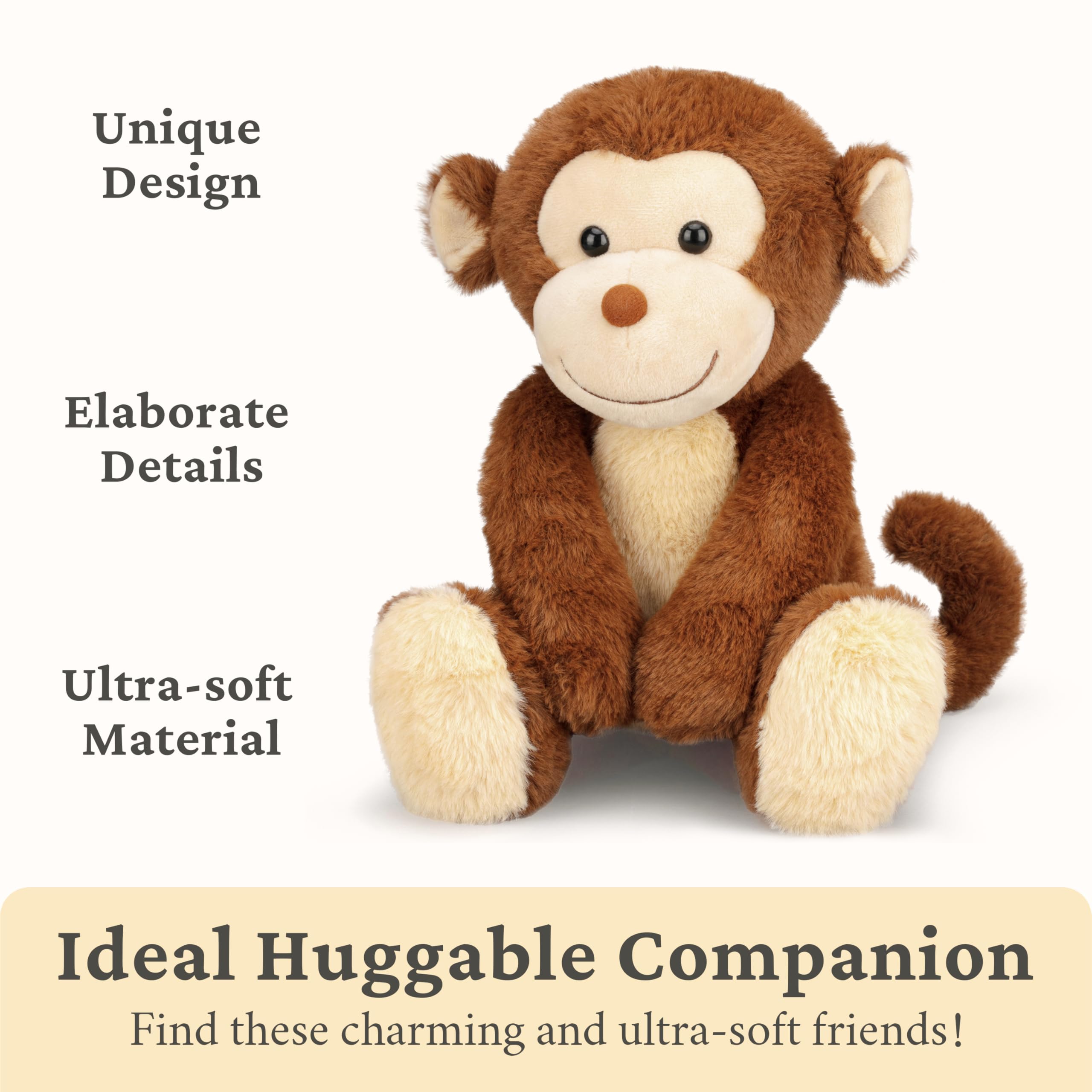 IKASA monkey plush on a bed display, adding charming decor to a child's room