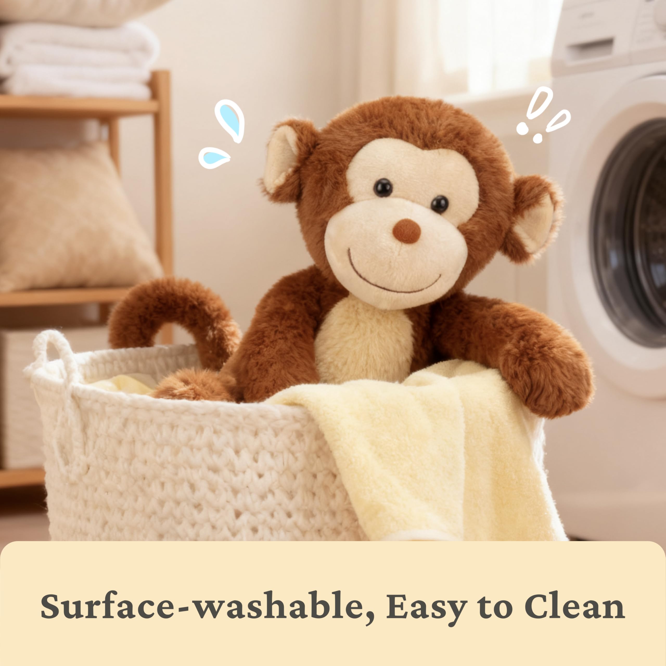 IKASA monkey plush in a nursery decor setting, inviting gentle interactions
