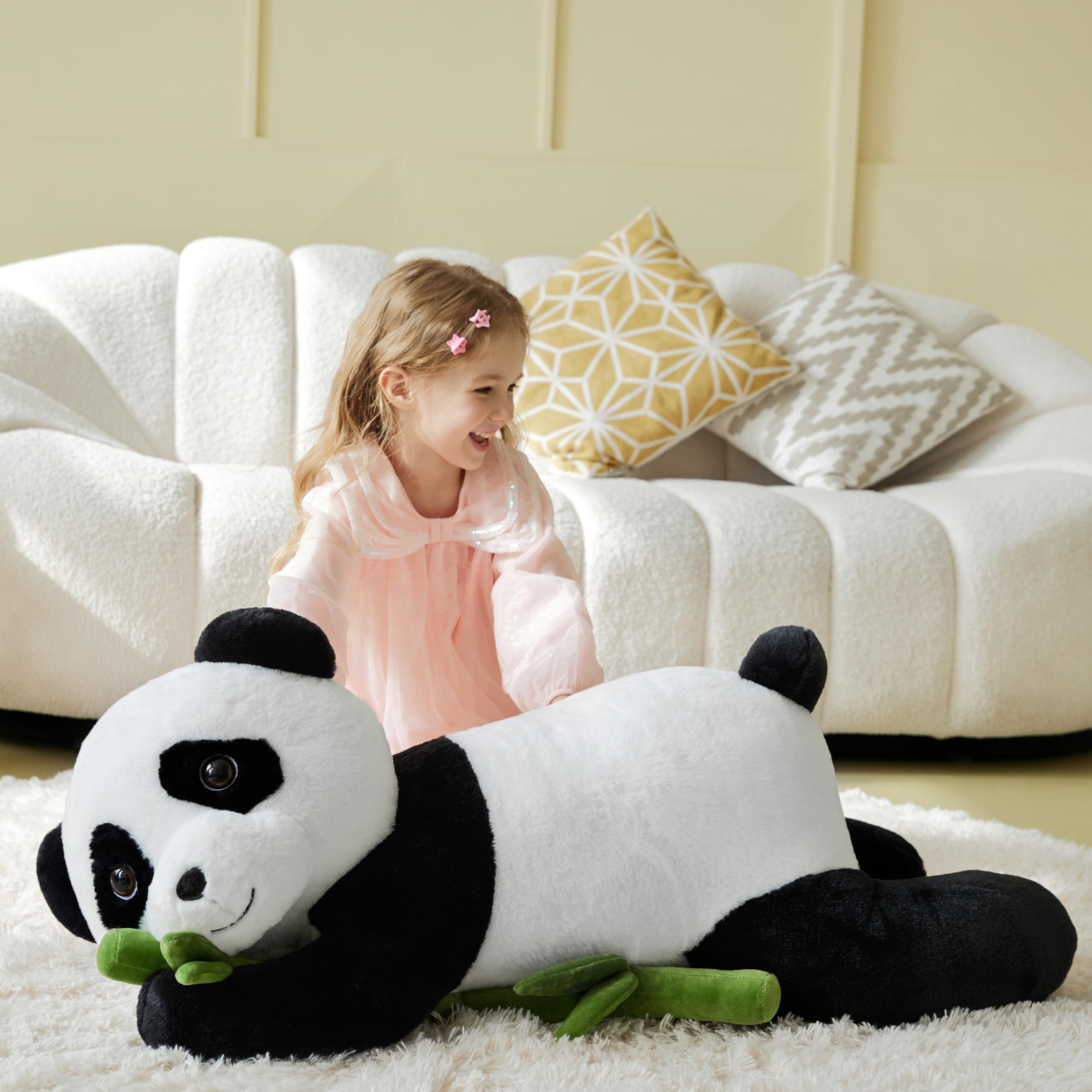 IKASA panda plush features durable material designed for long-lasting cuddles and play.