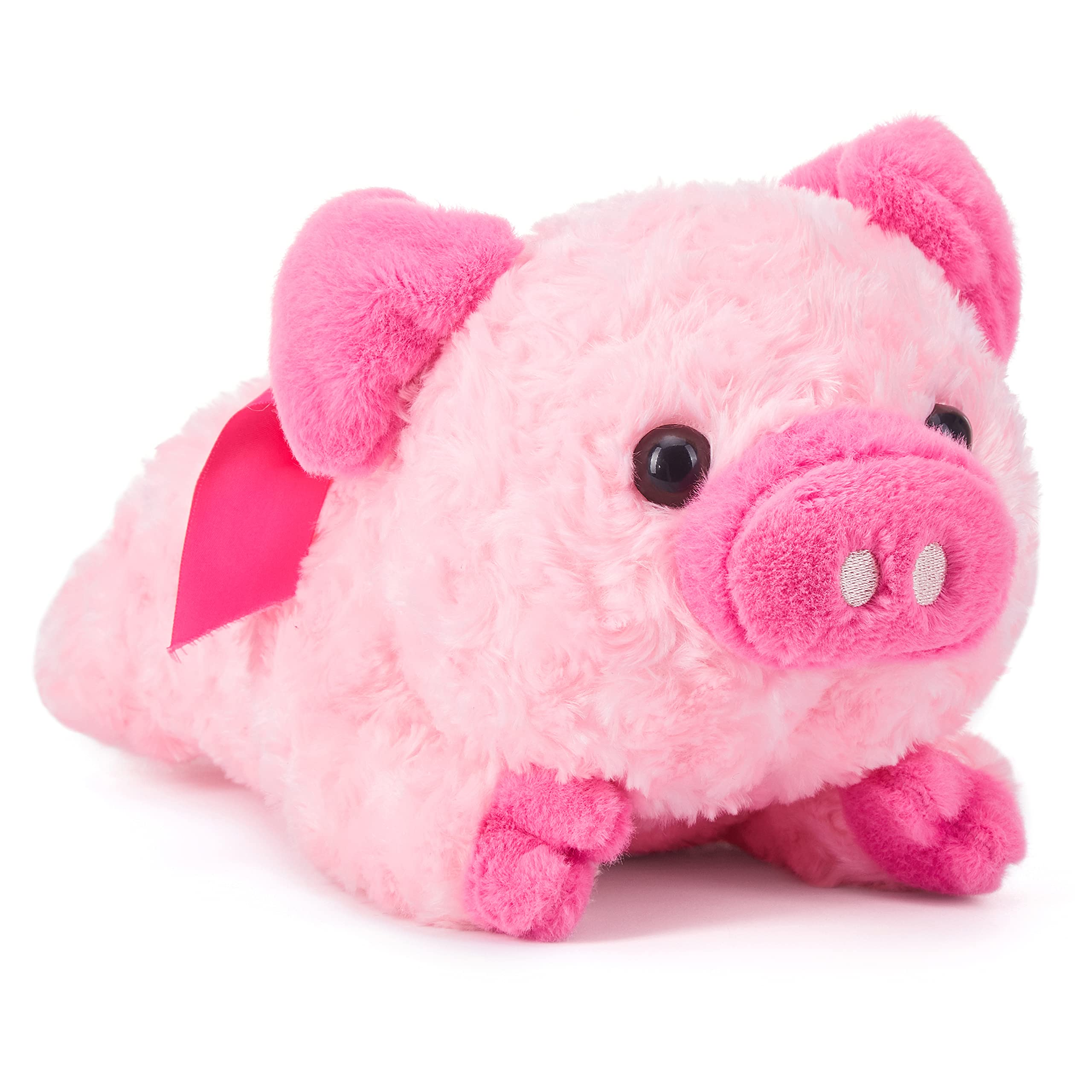 IKASA pig plush toy with bow side view, adds cozy decor to room