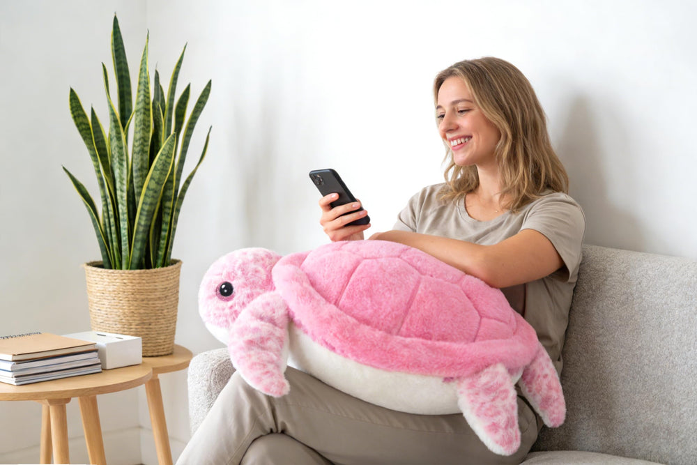IKASA plush turtle in a kid's playroom, cozy and inviting.