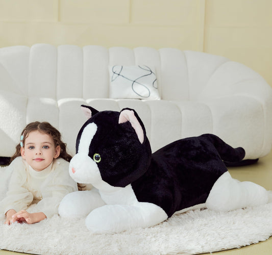 IKASA premium cat plush with soft fabric, ideal for comforting playtime and daily cuddles.