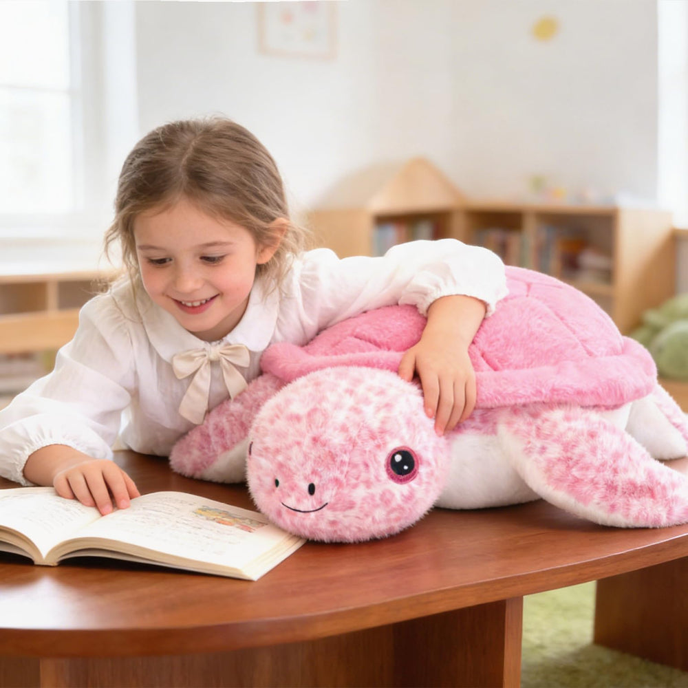 IKASA turtle plush in a bedtime scene, soothing nighttime rituals.
