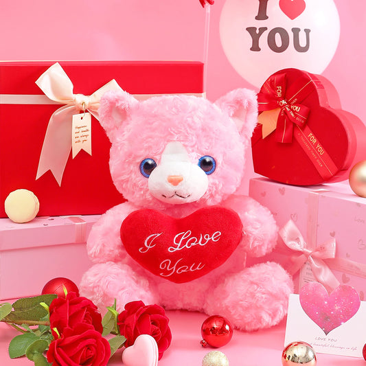 IKASA valentines cat plush with love message, ideal surprise for girlfriend.