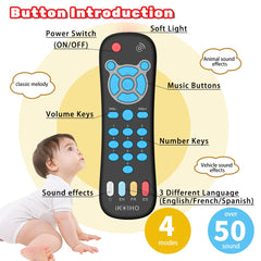 iKOIHO remote held by baby promotes hands-on exploration and imitation.