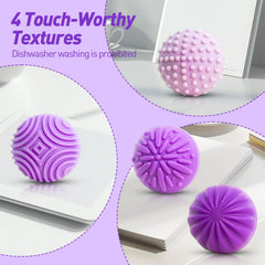 iKrto Lavender fidget-ball texture-1 highlights silicone coating and silent tactile feedback for calm use.