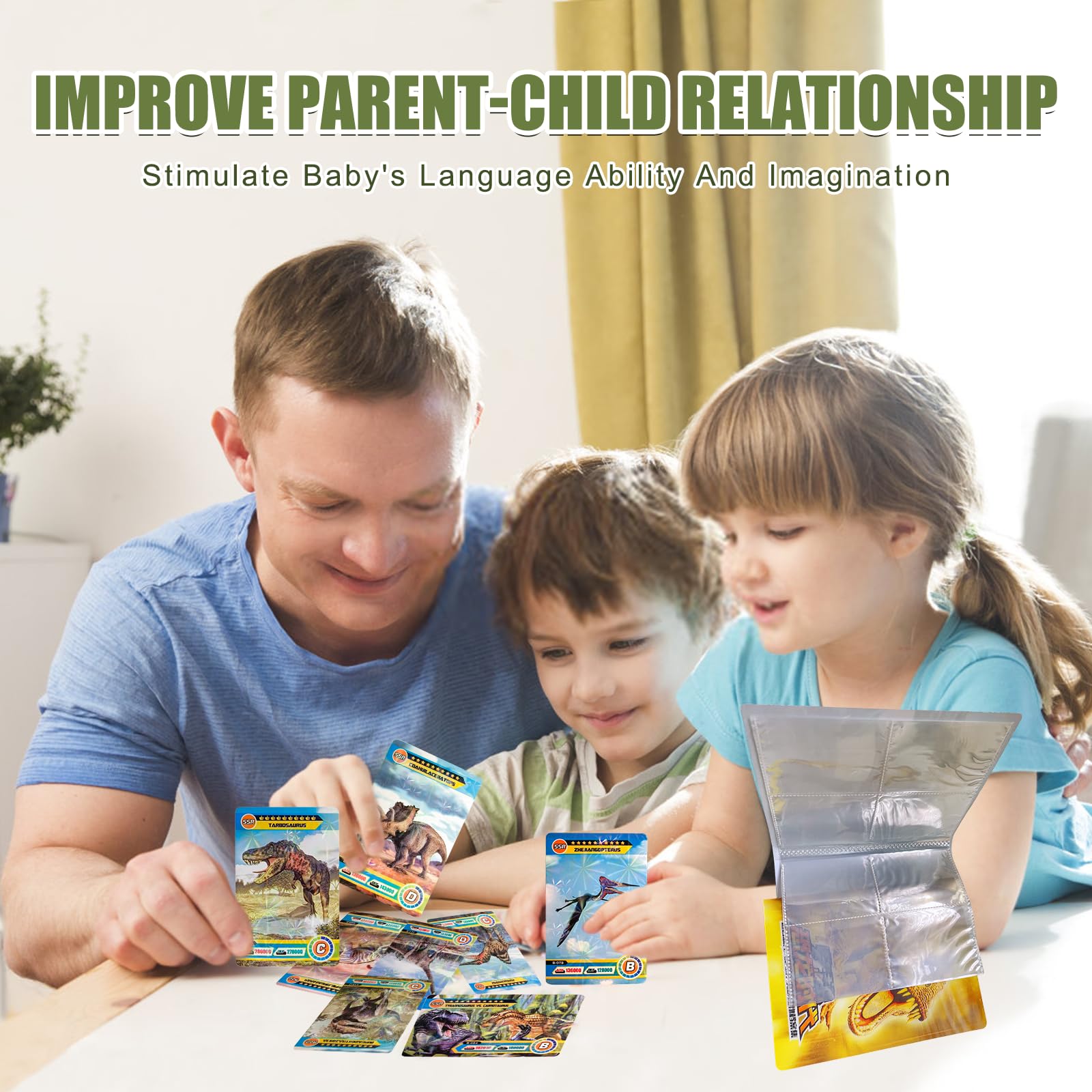 IKRUZZI Dinosaur Cards include attack and defense values for engaging play scenarios.