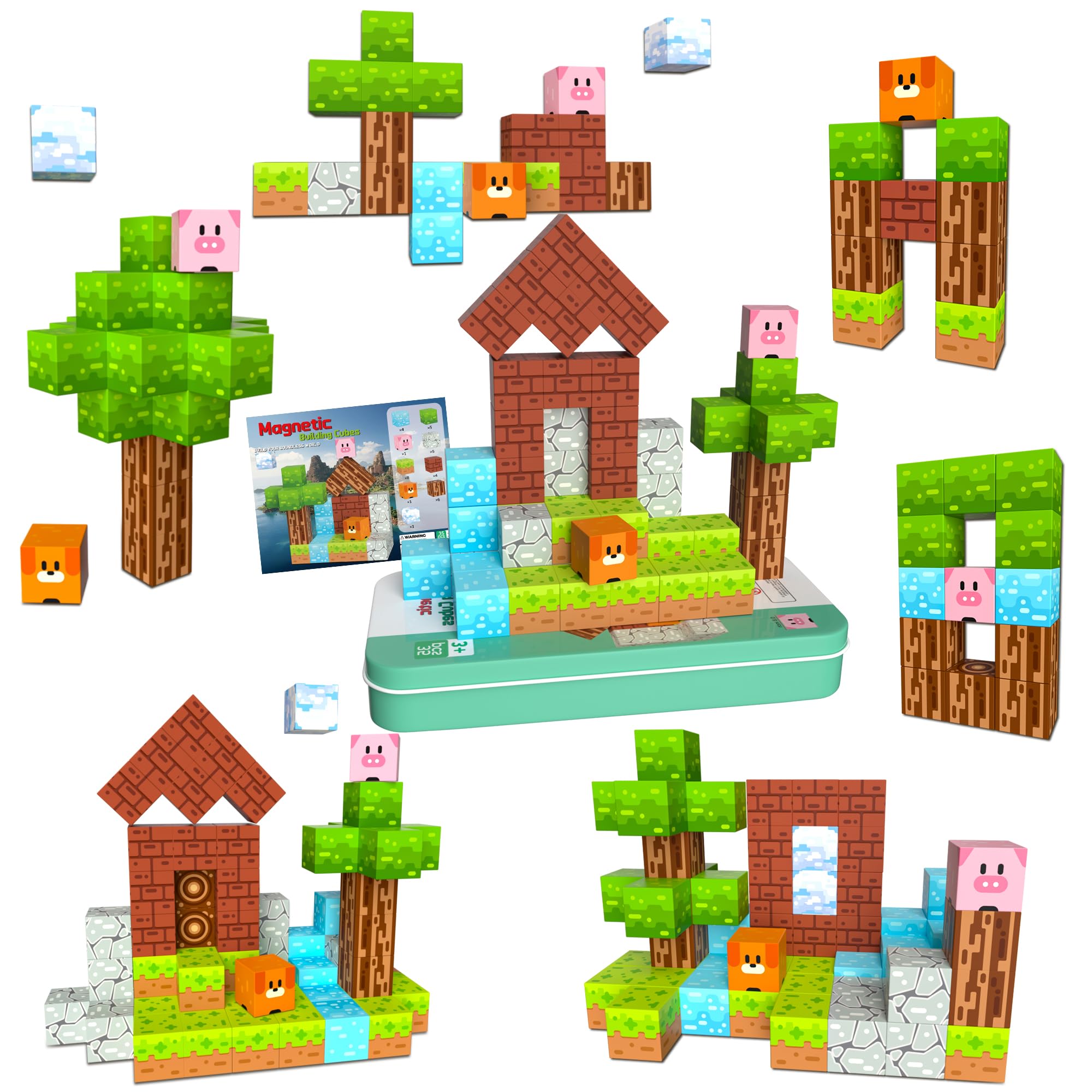 iLacven magnetic blocks travel tin box keeps kits organized for on-the-go play.