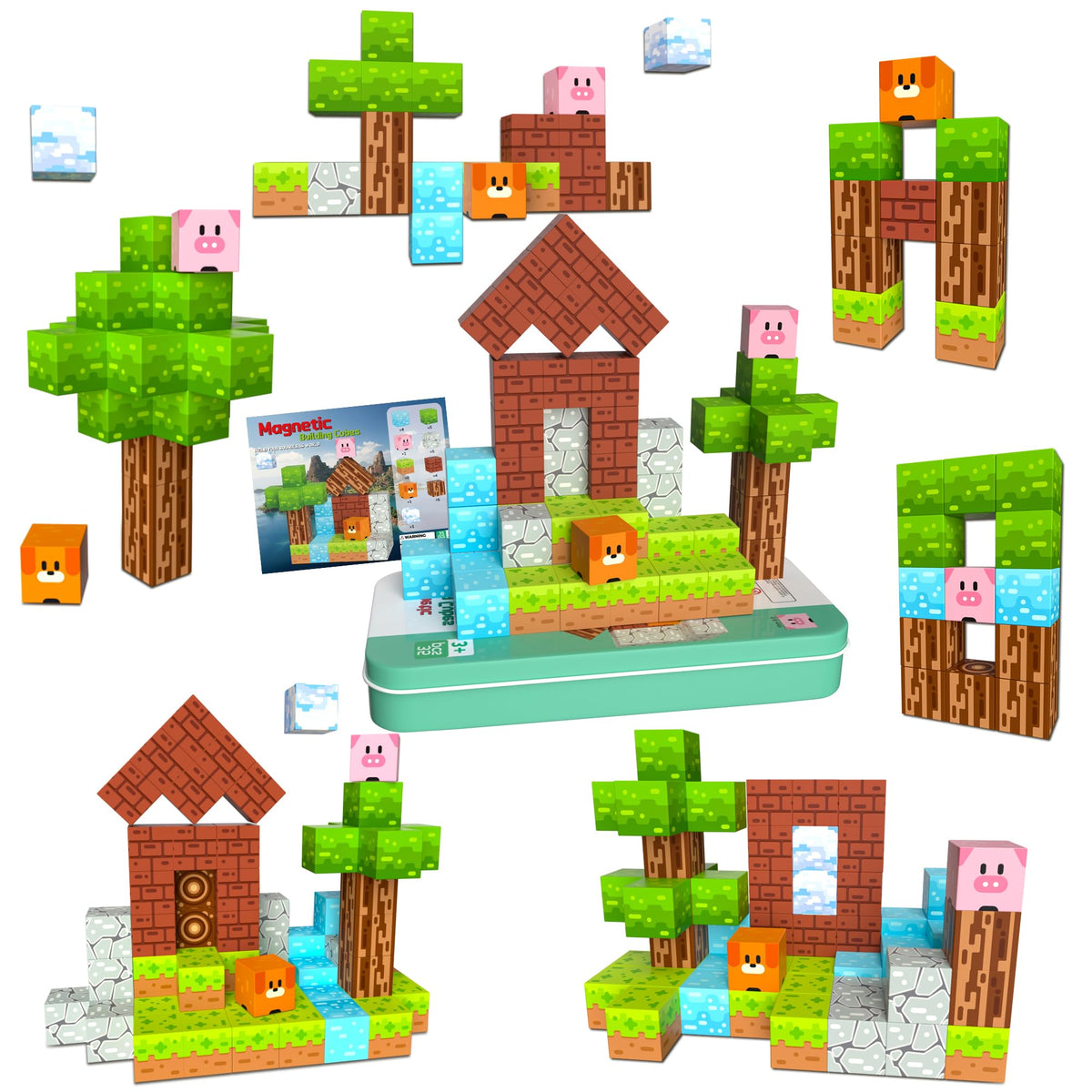 iLacven magnetic blocks travel tin box keeps kits organized for on-the-go play.
