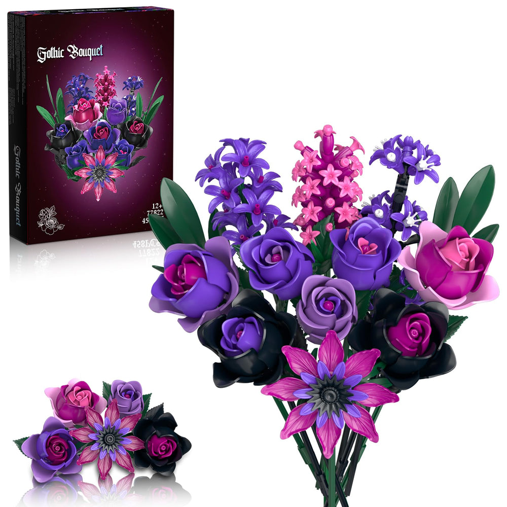 iLacven Purple Rose Bouquet collection, gothic centerpiece for desk or shelf