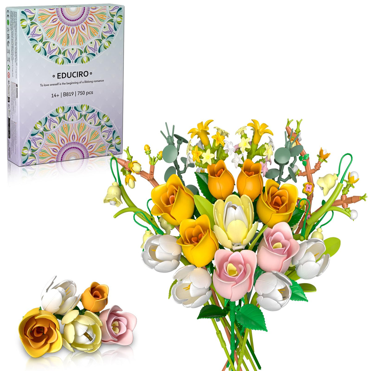 iLacven Tulip Rose Bouquet Building Set for lasting home decor.