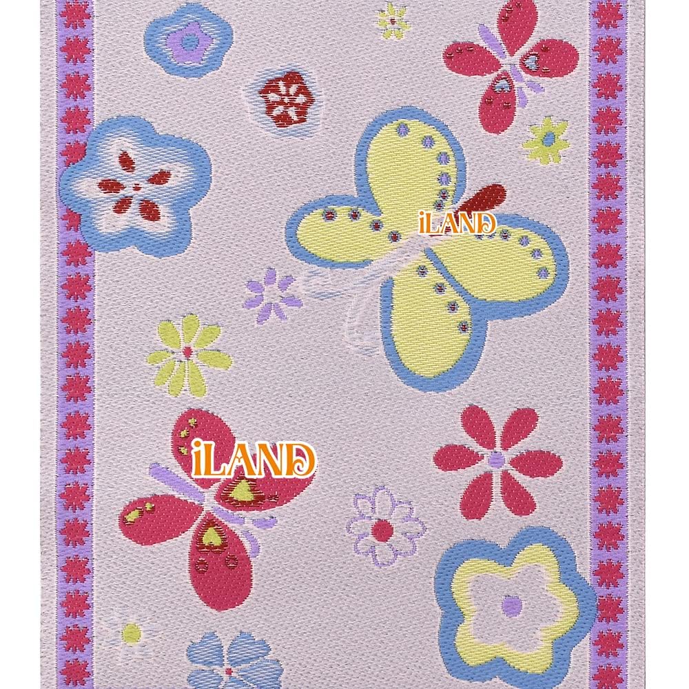 iLAND colorful rayon threads create vibrant, play-friendly patterns on a rug.