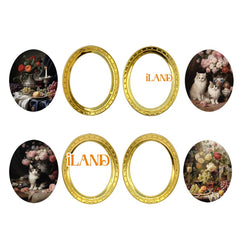 iLAND Roses and Cheese Cat artwork framed for dollhouse charm and storytelling