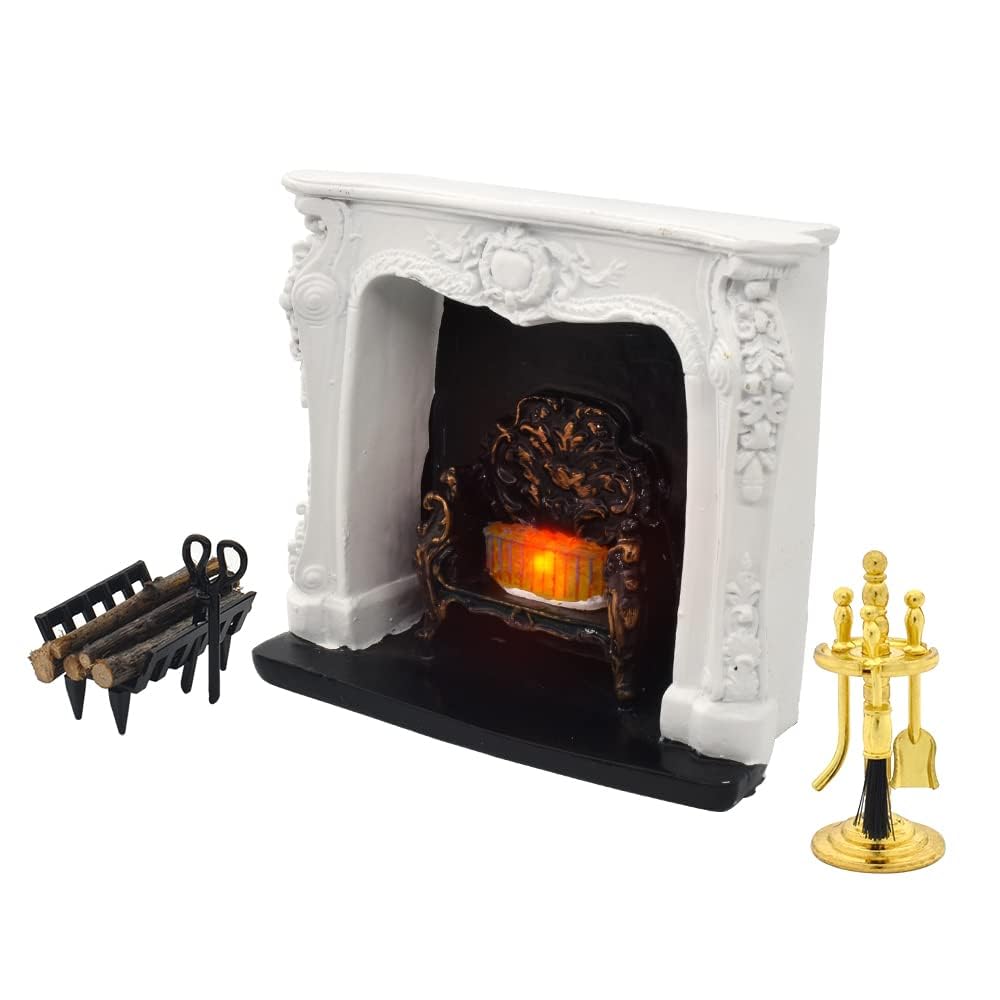 iLAND Dollhouse Fireplace Rococo 4pcs set with vintage charm.