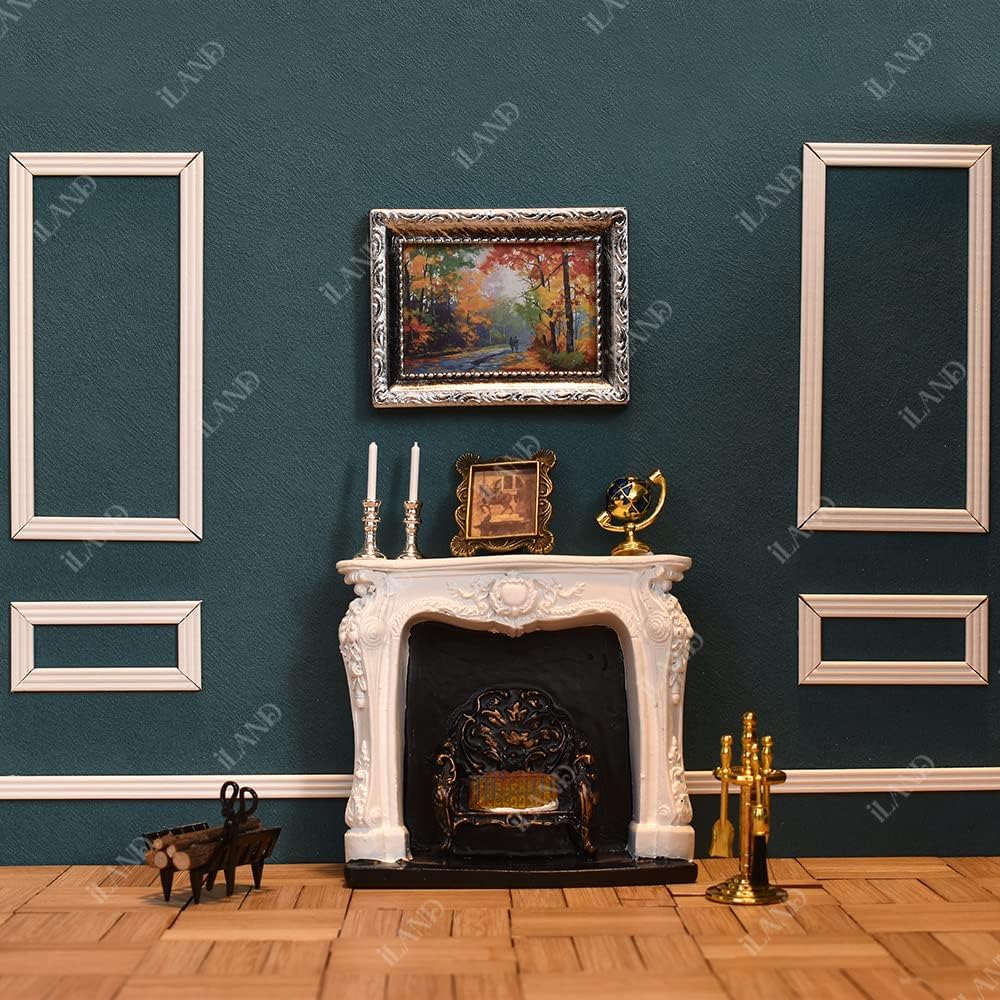 iLAND Dollhouse firewood rack with logs adds warm realism.