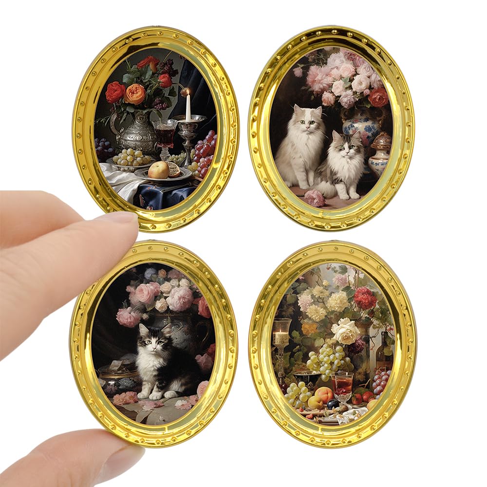 iLAND miniature dollhouse golden oval frames add refined elegance