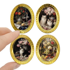 iLAND miniature dollhouse golden oval frames add refined elegance