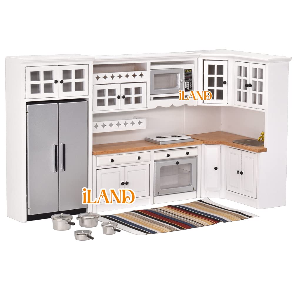 iLAND dollhouse kitchen cabinet set with smooth-opening doors for interactive play