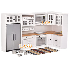 iLAND dollhouse kitchen cabinet set with smooth-opening doors for interactive play