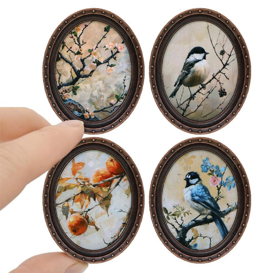 iland 1/12 scale dollhouse picture frames with flowers and birds add a realistic art display to mini rooms.