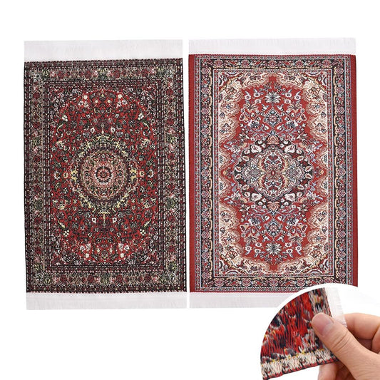 iLAND Victorian dollhouse rug in 6x4 inches adds vintage charm to a living room scene.