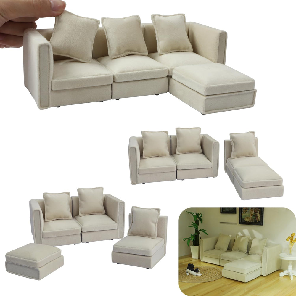 iland dollhouse sectional sofa in white velvet enhances 1:12 scale realism