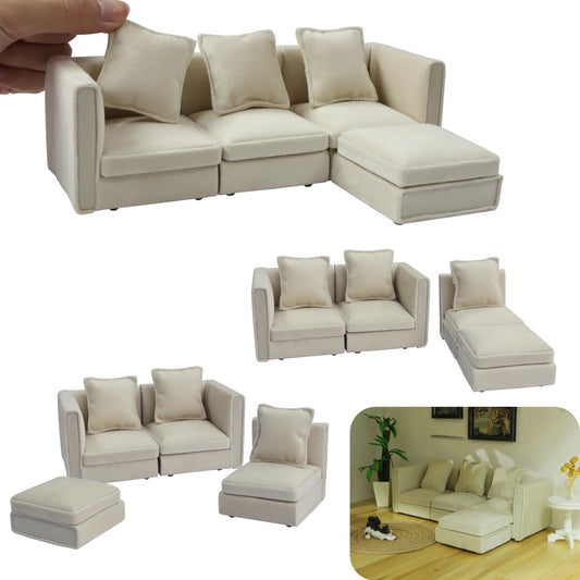 iland dollhouse sectional sofa in white velvet enhances 1:12 scale realism