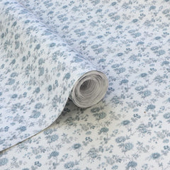 iLAND Originality Blue Rose wallpaper close-up shows precise print and cotton texture for dolls' rooms.