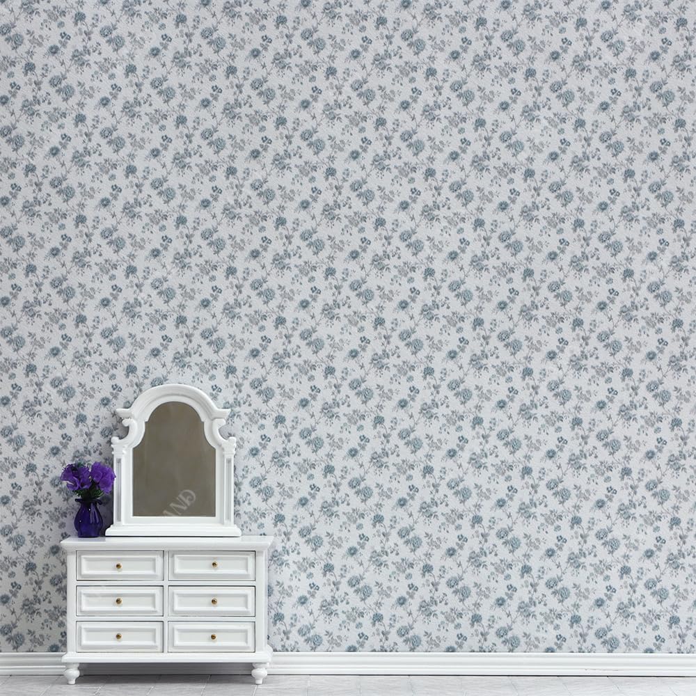 iLAND Originality Blue Rose wall covering enhances dollhouse interiors with elegant floral detail.