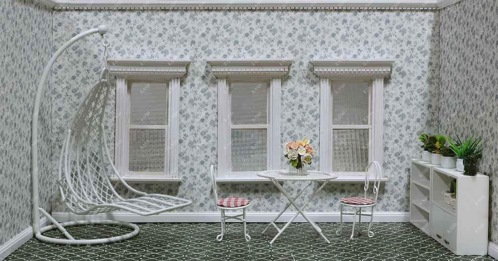 iLAND Blue Rose design complements 1:6 furniture for cohesive mini rooms.