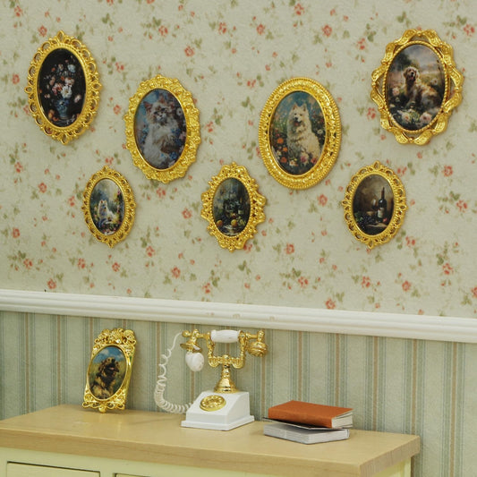 iLAND tiny frames with 14 miniature paintings for dollhouses—precise 1/12 scale display