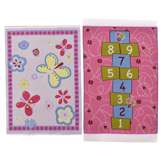 iLAND woven dollhouse rug 6x3.8 inches with colorful pattern for realistic living spaces.