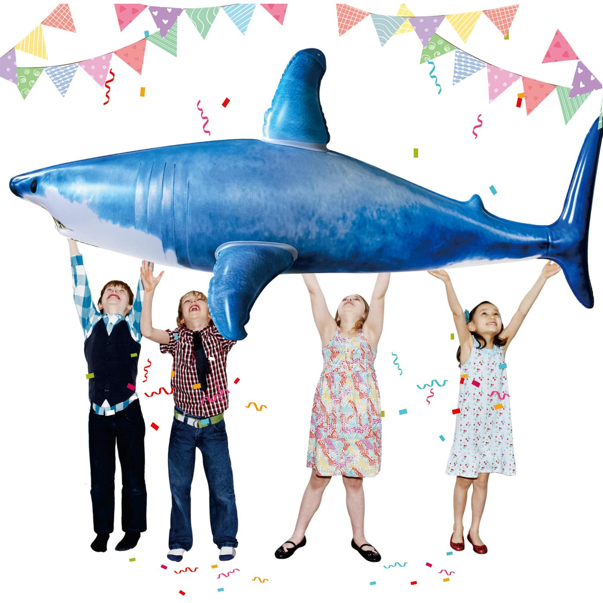 ILEISURELY extra large shark pool toy front view for bold pool party visuals.