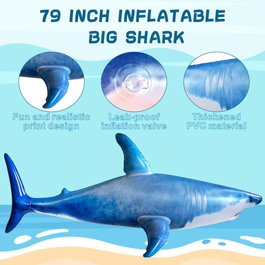 ILEISURELY shark pool toy floating in water for easy visibility during summer fun.