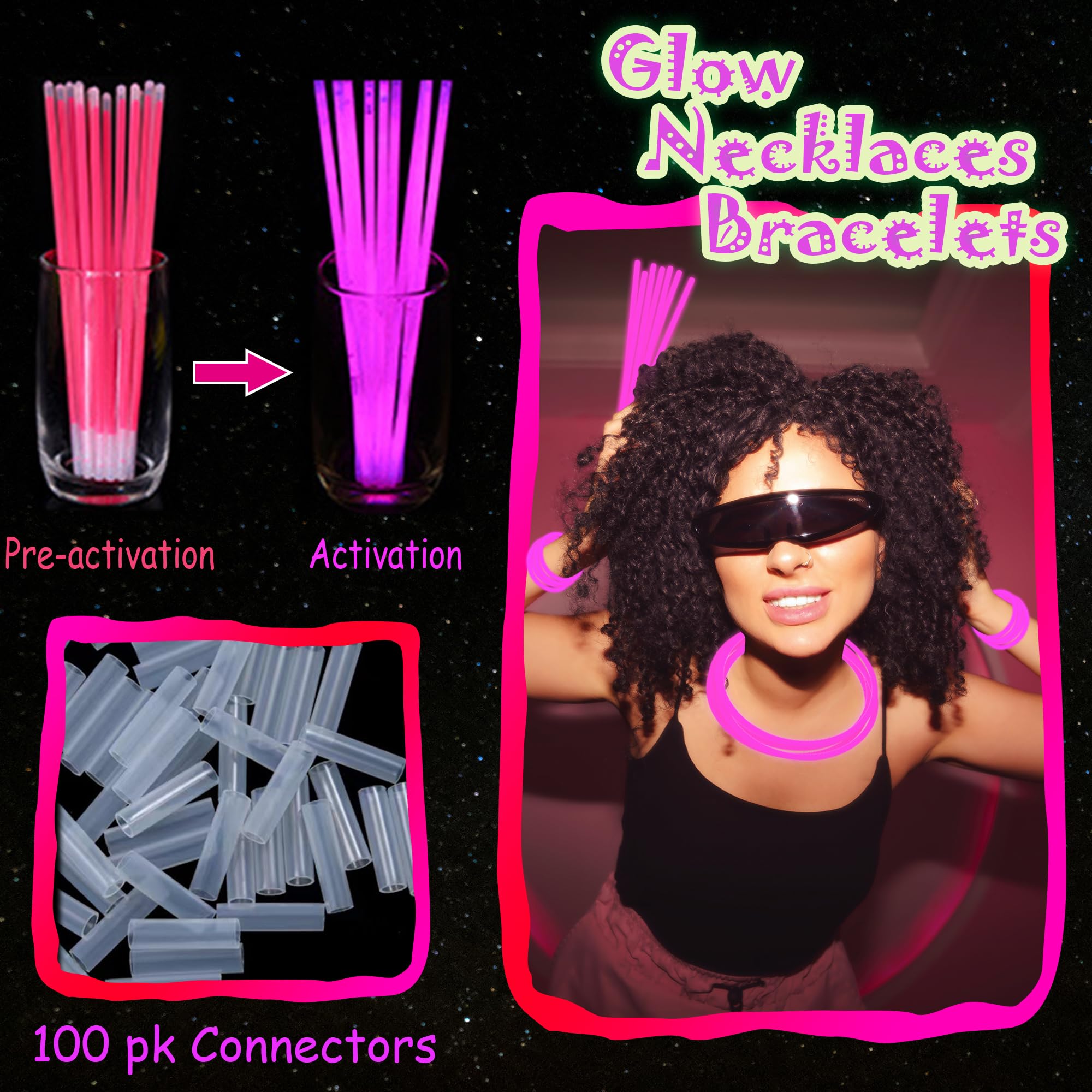ILHSTY pink glow-necklaces assembly for easy wearable glow jewelry at events.