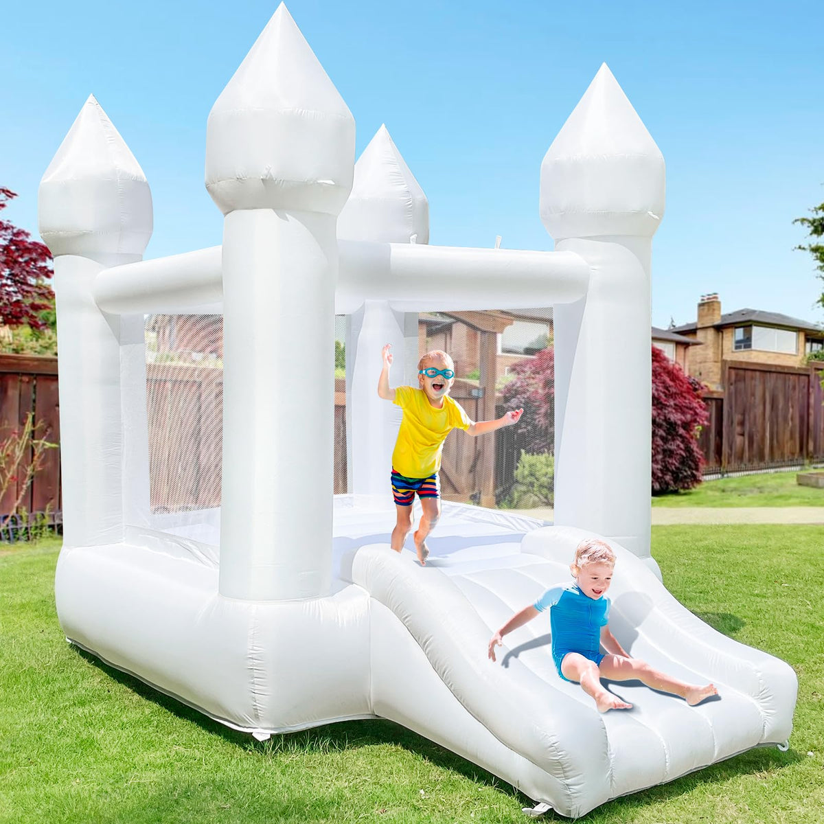iLink-outer white bounce house front view for safe indoor outdoor fun