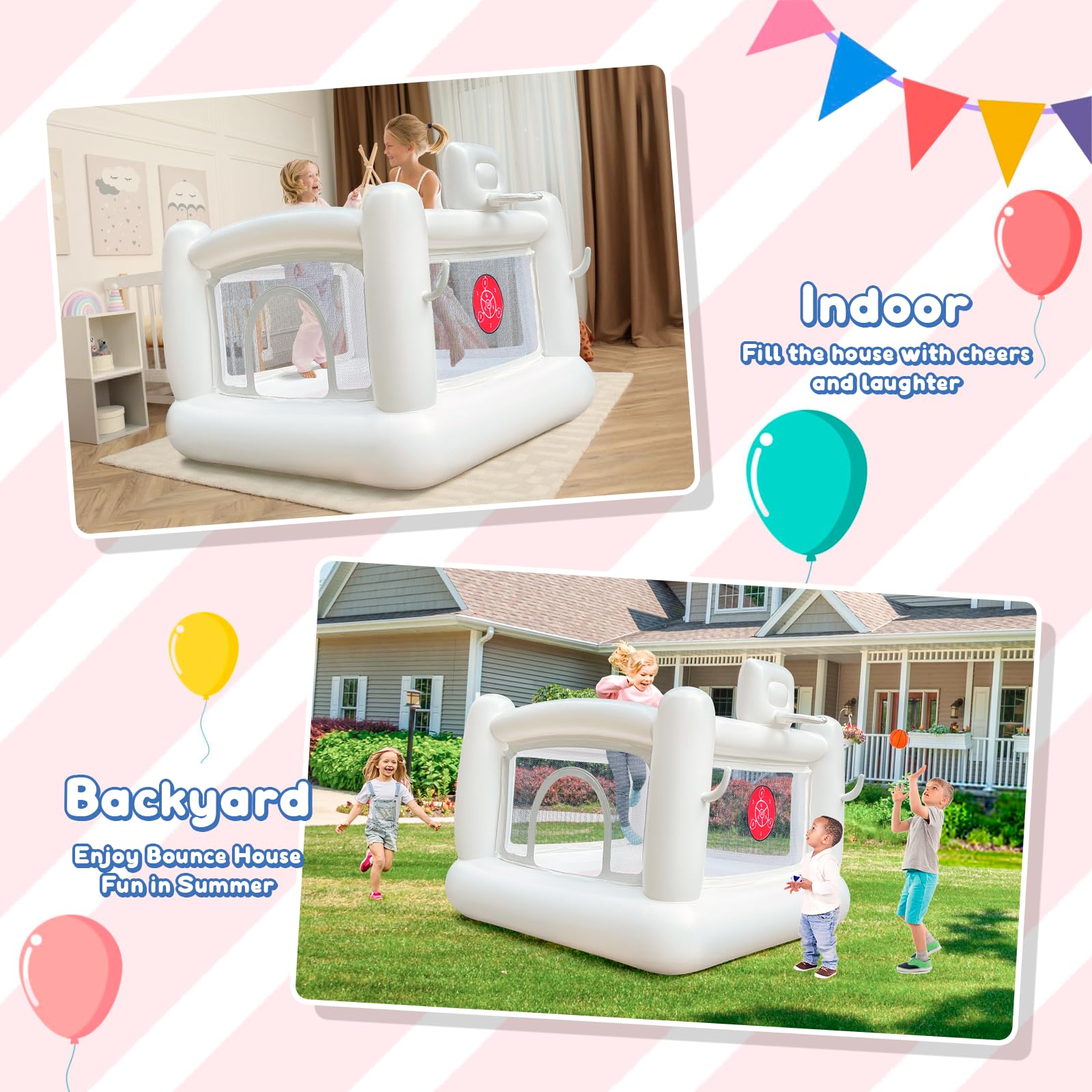 iLink-outer white bounce house with games like dart and ring toss
