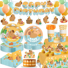 Yingoto capybara birthday banner enhances party decor with playful characters.