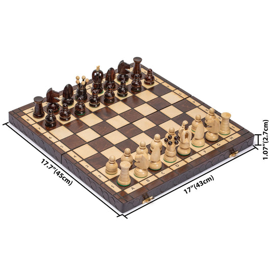 Husaria European International Chess Set — 18-Inch Folding Board and Handcrafted Sycamore Pieces